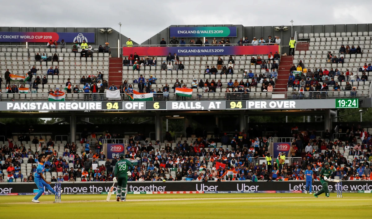This picture captures the last moments of India-Pakistan ICC Cricket World Cup match at Old Trafford, Manchester, Britain on June 16, 2019. (Reuters)