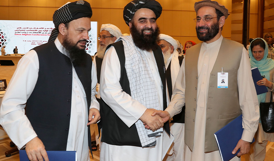 Members of Afghan delegations attend the second day of the Intra Afghan Dialogue talks in the Qatari capital Doha on July 8, 2019. (AFP)