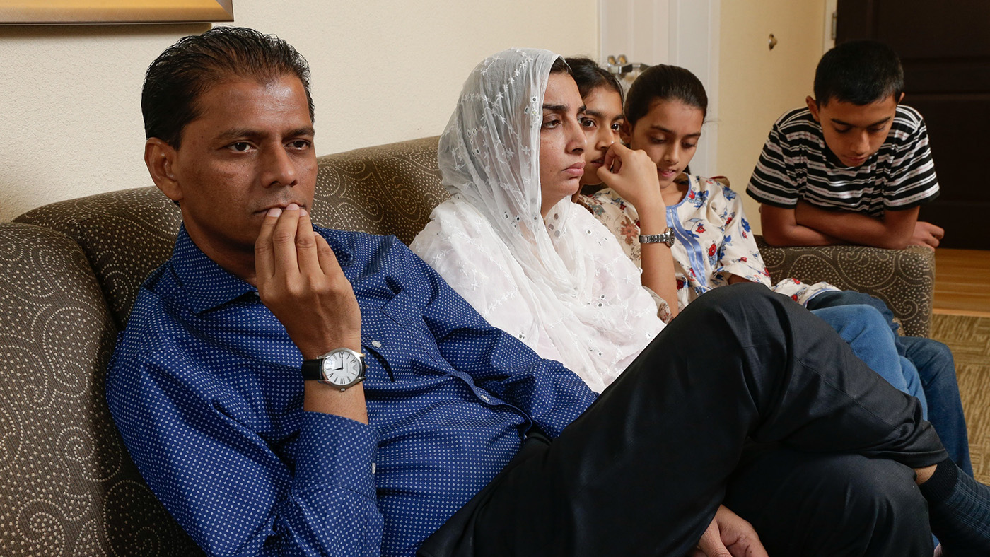 Family members of Santa Fe High School shooting victim Sabika Aziz Sheikh, 17, pose in their home during an interview in Houston on July 10, 2019. (AP)