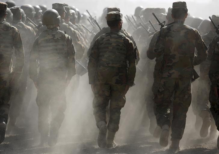 Afghan National Army (ANA) officers march during a training exercise at the Kabul Military Training Center in Afghanistan in this October 7, 2015 file photo. (Reuters)