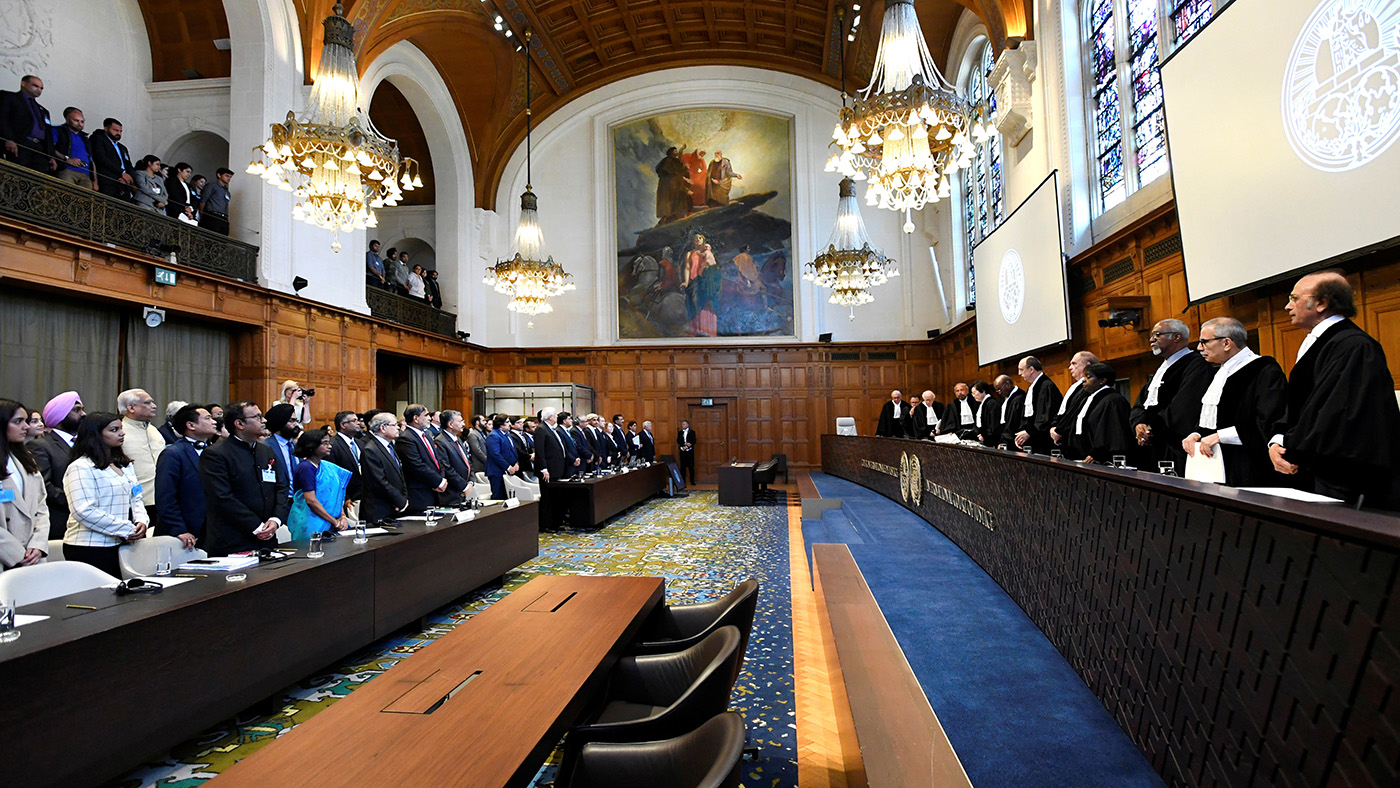 Judges are seen at the International Court of Justice before the issue of a verdict in the case of Indian national Kulbhushan Jadhav who was sentenced to death by Pakistan in 2017, in The Hague, Netherlands July 17, 2019. (REUTERS)