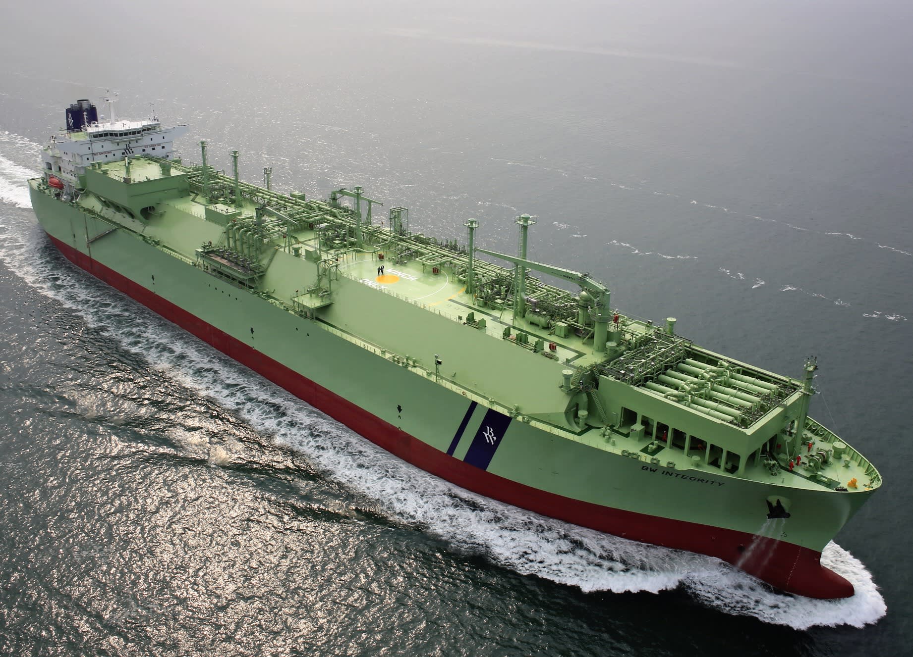 Undated photo for a floating storage regasification unit for carrying LNG cruises the waters near Karachi, Pakistan. (Photo: Mitsui & Co.)