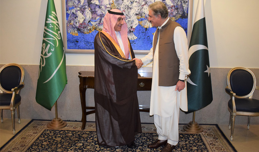 Pakistan’s Foreign Minister Shah Mahmood Qureshi welcomed Saudi minister of media Turki bin Abdullah Al-Shabanah at Foreign Office in Islamabad on July 31, 2019. (Photo Courtesy – Ministry of Foreign Affairs)