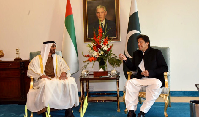 Prime Minister Imran Khan with the Crown Prince of Abu Dhabi and Deputy Supreme Commander of the United Arab Emirates (UAE) Armed Forces, Sheikh Mohammed bin Zayed Al Nahyan, who arrived in Islamabad for an official visit on Sunday. (Photo courtesy: APP)