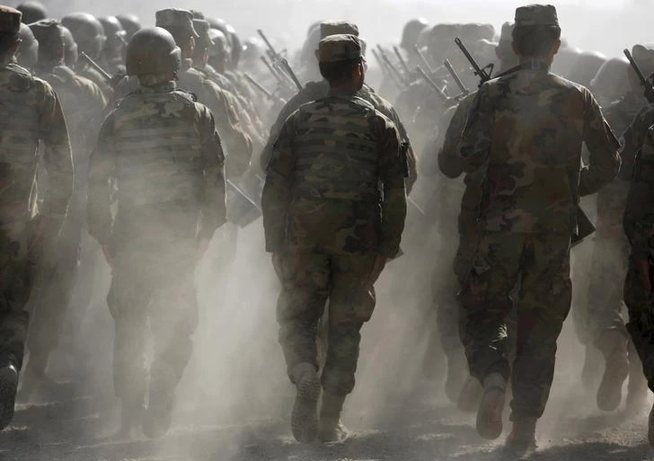 Afghan National Army (ANA) officers march during a training exercise at the Kabul Military Training Center in Afghanistan in this October 7, 2015 file photo. (Reuters)