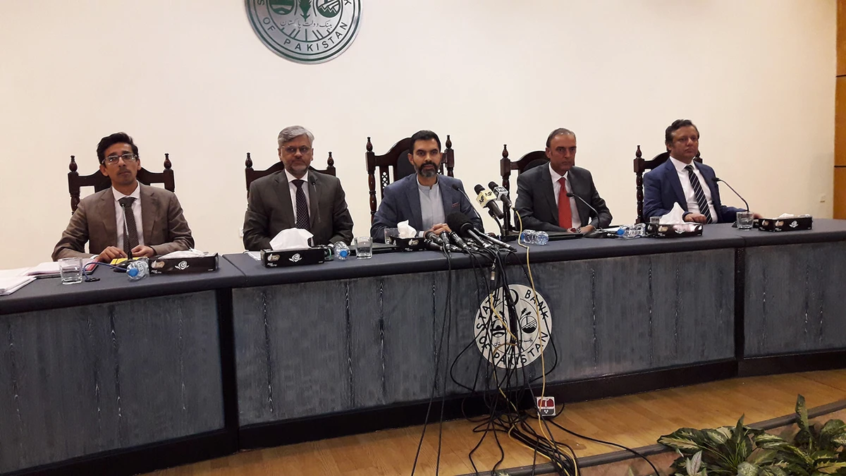 State Bank governor Dr Reza Baqir addresses a press conference along with senior bank officials at the central bank’s headquarters in Karachi, Pakistan on July 16, 2019. (AN Photo)