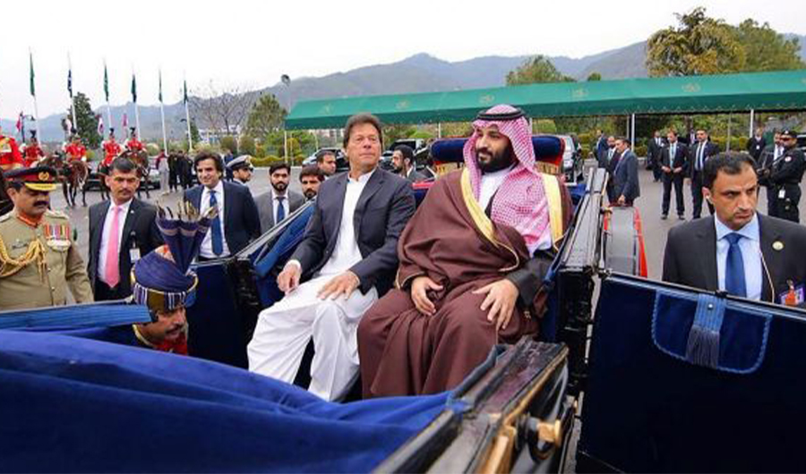 Pakistani prime minister Imran Khan and Saudi Arabia’s prince Mohammed bin Salman in Islamabad, February 18th. Photograph. (Photo Courtesy: Reuters)
