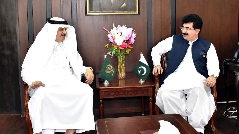 Nawaf bin Said Al-Malki, Saudi Arabia's Ambassador to Pakistan is seen here in a meeting with Chairman Senate Muhammad Sadiq Sanjrani in Islamabad on August 5. (Chairman Senate Office)