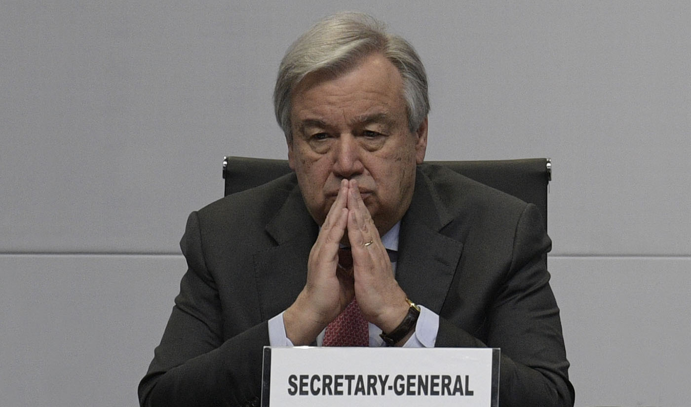 UN General Secretary Antonio Guterres gestures during the opening of the Second High-level United Nations Conference on South-South Cooperation in Buenos Aires, Argentina on March 20, 2019. (AFP)