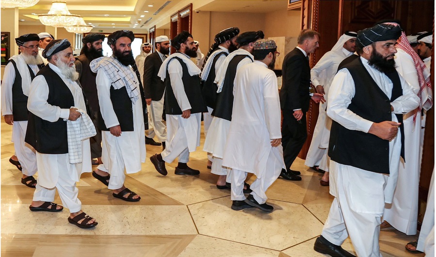 In this undated file photo, Taliban negotiators arrive in Doha, Qatar, for an earlier round of talks. (AFP/File)