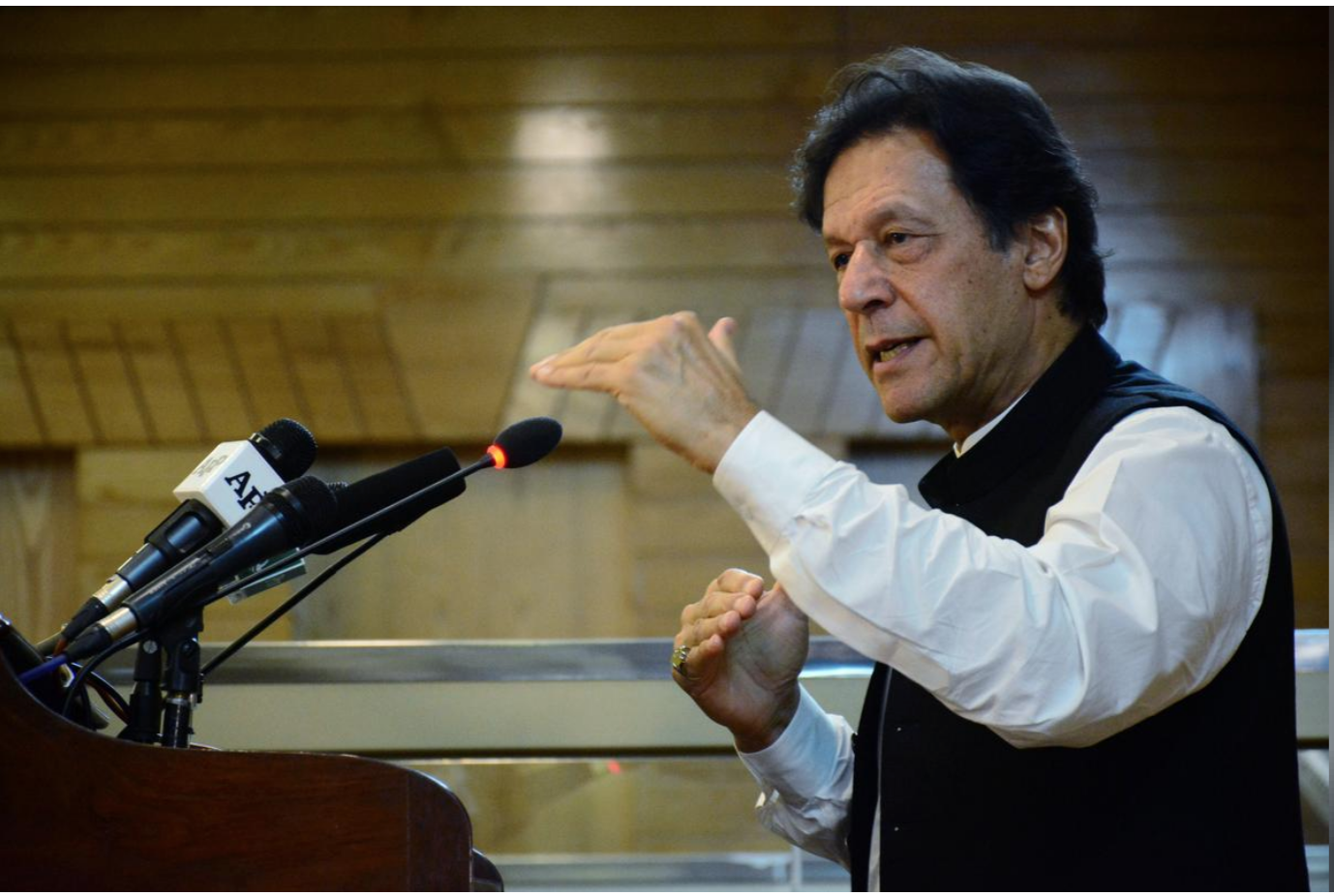 Pakistani Prime Minister Imran Khan addresses Kashmir's Legislative Assembly on the occasion of Pakistan's Independence Day, in Muzaffarabad, capital of Azad Kashmir, Wednesday, August 14, 2019. (Photo Credit: Reuters)