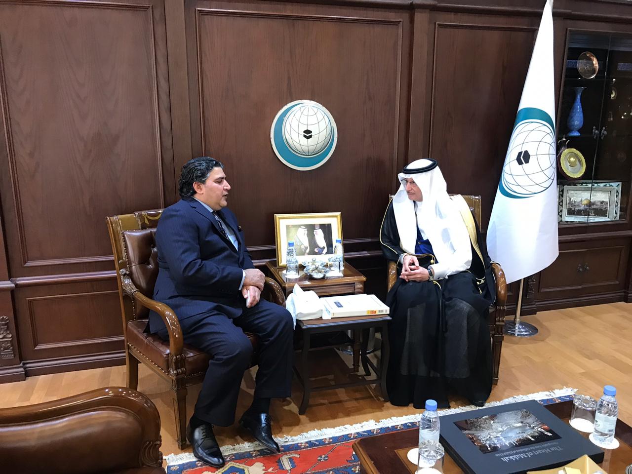 Raja Ali Ejaz, Pakistan’s Permanent Representative to the Organization of Islamic Cooperation, called on the Secretary General of the OIC, Dr. Yousef bin Ahmed Al-Othaimeen, in Jeddah on August 28, 2019 (Photo courtesy OIC) Attachments area