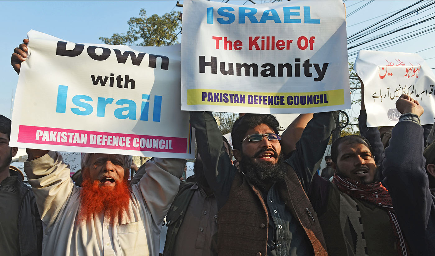 In this file photo, protesters shout anti-Israeli slogans during a protest in Lahore on Dec. 7, 2017. (AFP)