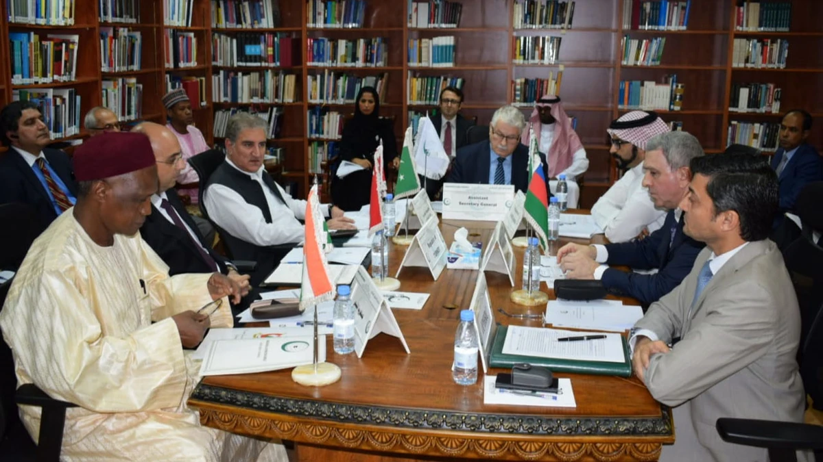 Pakistan's Foreign Minister Shah Mahmood Qureshi during an emergency meeting of the OIC on Kashmir in Jeddah on Aug. 6, 2019. (Photo courtesy: Shah Mahmood Qureshi/Twitter)
