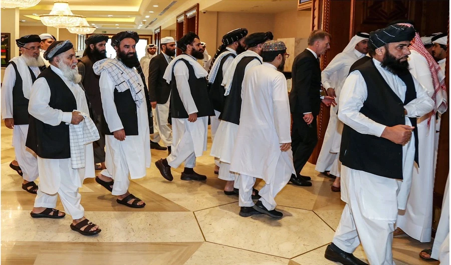 In this undated file photo, Taliban negotiators arrive in Doha, Qatar, for an earlier round of talks. (AFP/File)