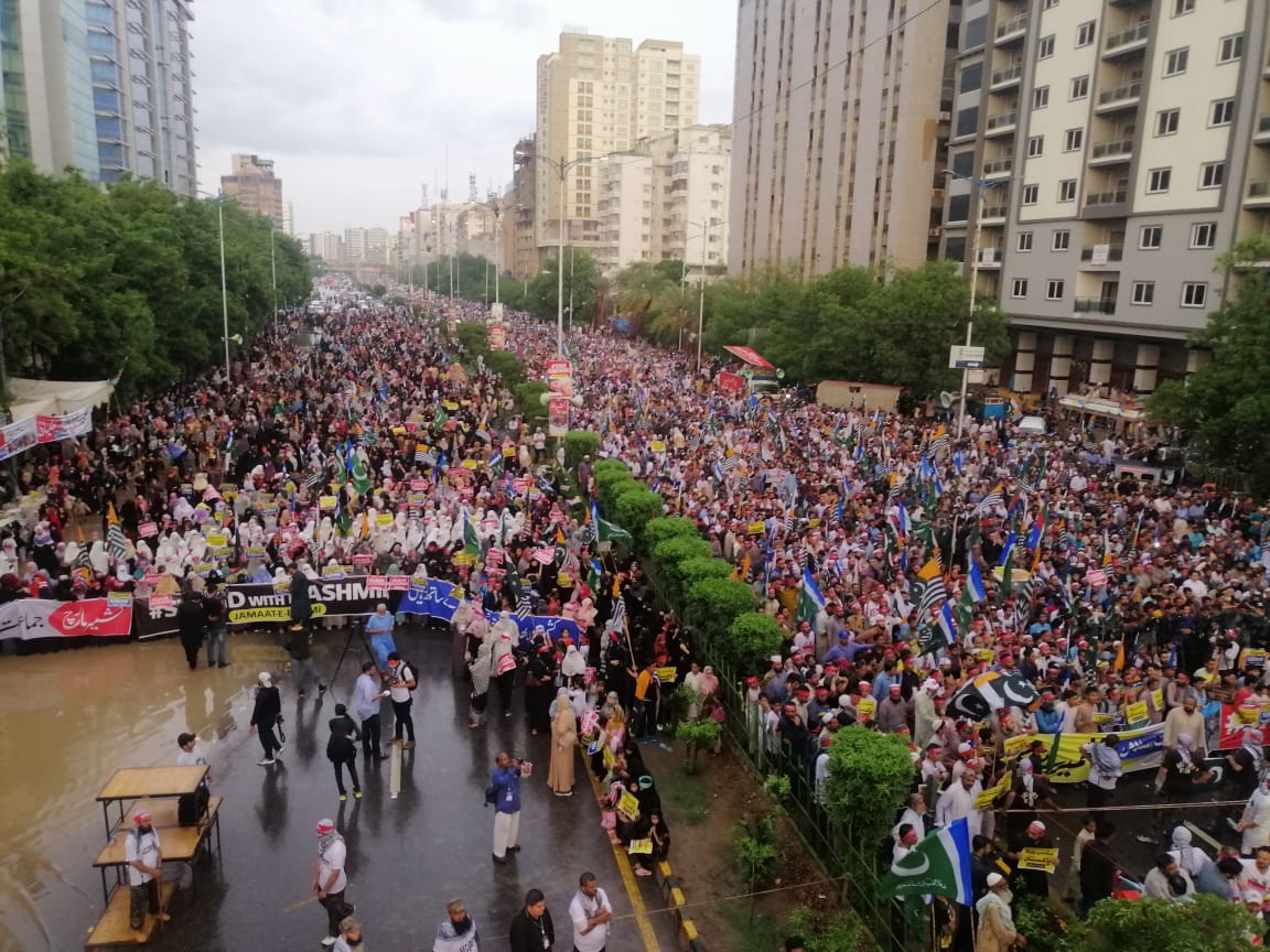 Pakistan’s rightwing Jamaat-e-Islami party on Sunday, September 1, 2019, arranged a public rally in Karachi against India’s recent actions in Kashmir. (Photo Courtesy: JI Media)