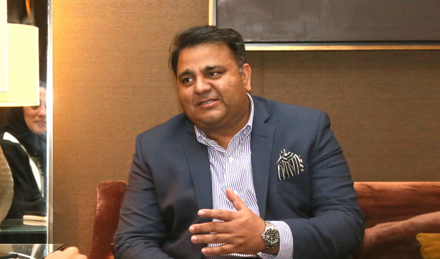 Pakistan Information Minister Fawad Chaudhry during the interview with Arab News. (AN photo by Yazeed Alsamrani/File)
