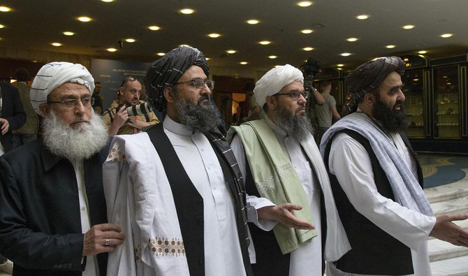 In this May 28, 2019 file photo, Mullah Abdul Ghani Baradar, the Taliban group's top political leader, second left, arrives with other members of the Taliban delegation for talks in Moscow, Russia. (AP/File)