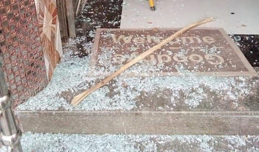 A mob attacked and damaged a Hindu temple after a student leveled blasphemy allegations against his Hindu teacher in Ghotki, a small town in the country’s southern Sindh province. (Photo courtesy: social media)