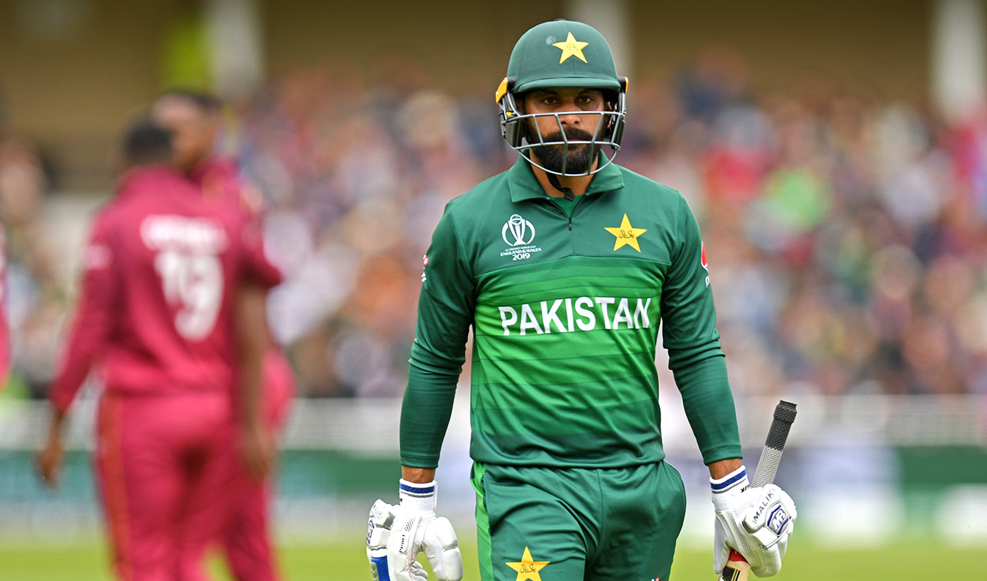 Pakistan's Mohammad Hafeez walks back to the pavilion after getting out during the 2019 Cricket World Cup group stage match between West Indies and Pakistan at Trent Bridge in Nottingham, central England, on May 31, 2019. (AFP/File)