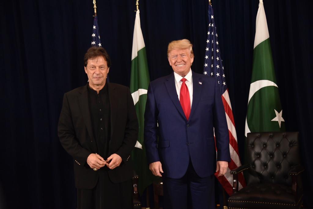 US President Donald Trump meets with Pakistan's Prime Minister Imran Khan during a bilateral meeting on the sidelines of the annual United Nations General Assembly in New York City, New York, US September 23, 2019. (PM Office)