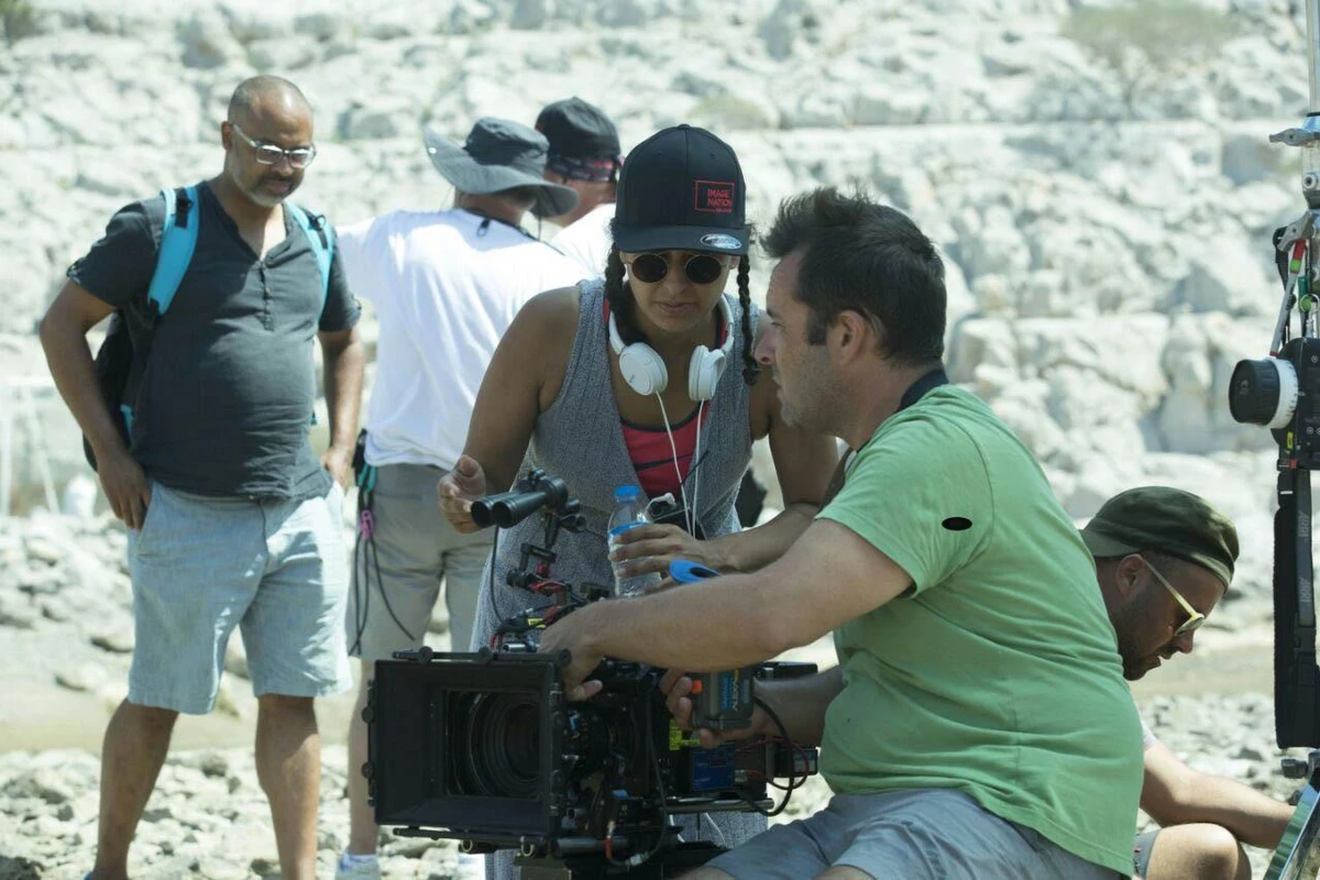Saudi film director Shahad Ameen on set in Khasab, a small Omani town where her latest film “Scales” was shot. (Photo courtesy National Abu Dhabi)