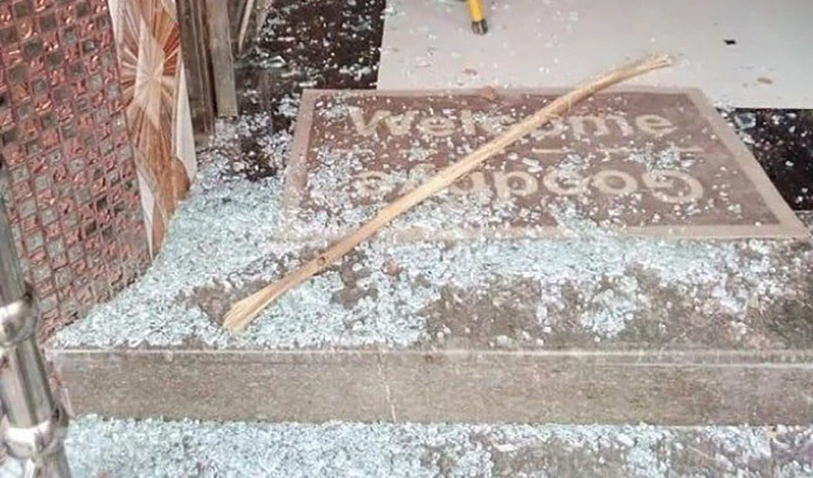 A mob attacked and damaged a Hindu temple after a student leveled blasphemy allegations against his Hindu teacher in Ghotki, a small town in the country’s southern Sindh province. (Photo courtesy: social media)