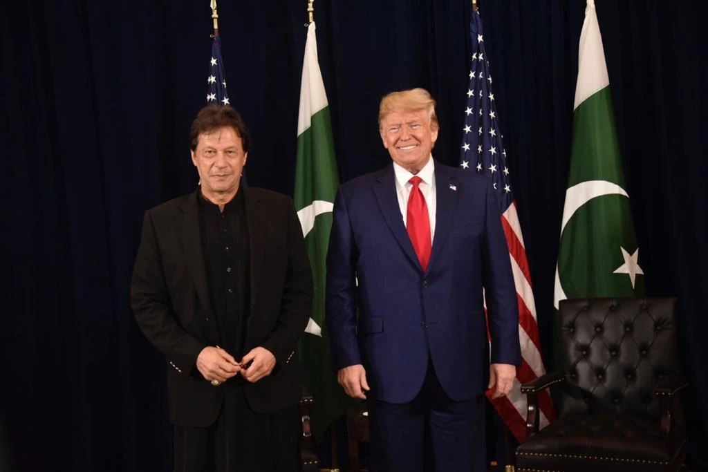 US President Donald Trump meets with Pakistan's Prime Minister Imran Khan during a bilateral meeting on the sidelines of the annual United Nations General Assembly in New York City, New York, US September 23, 2019. (PM Office)