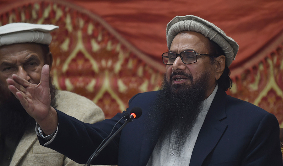 In this file photo, Pakistani head of the Jamaat-ud-Dawa (JuD) organisation Hafiz Saeed speaks during a press conference in Lahore on January 23, 2018. (File/ AFP)