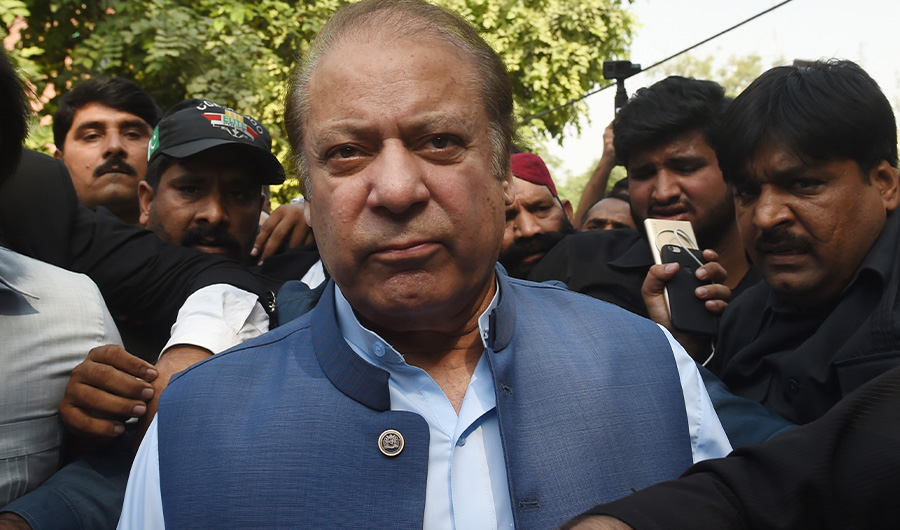 In this file photo, Pakistani former prime minister Nawaz Sharif arrives at the High Court to face treason charges in Lahore on October 8, 2018. (AFP/ File)