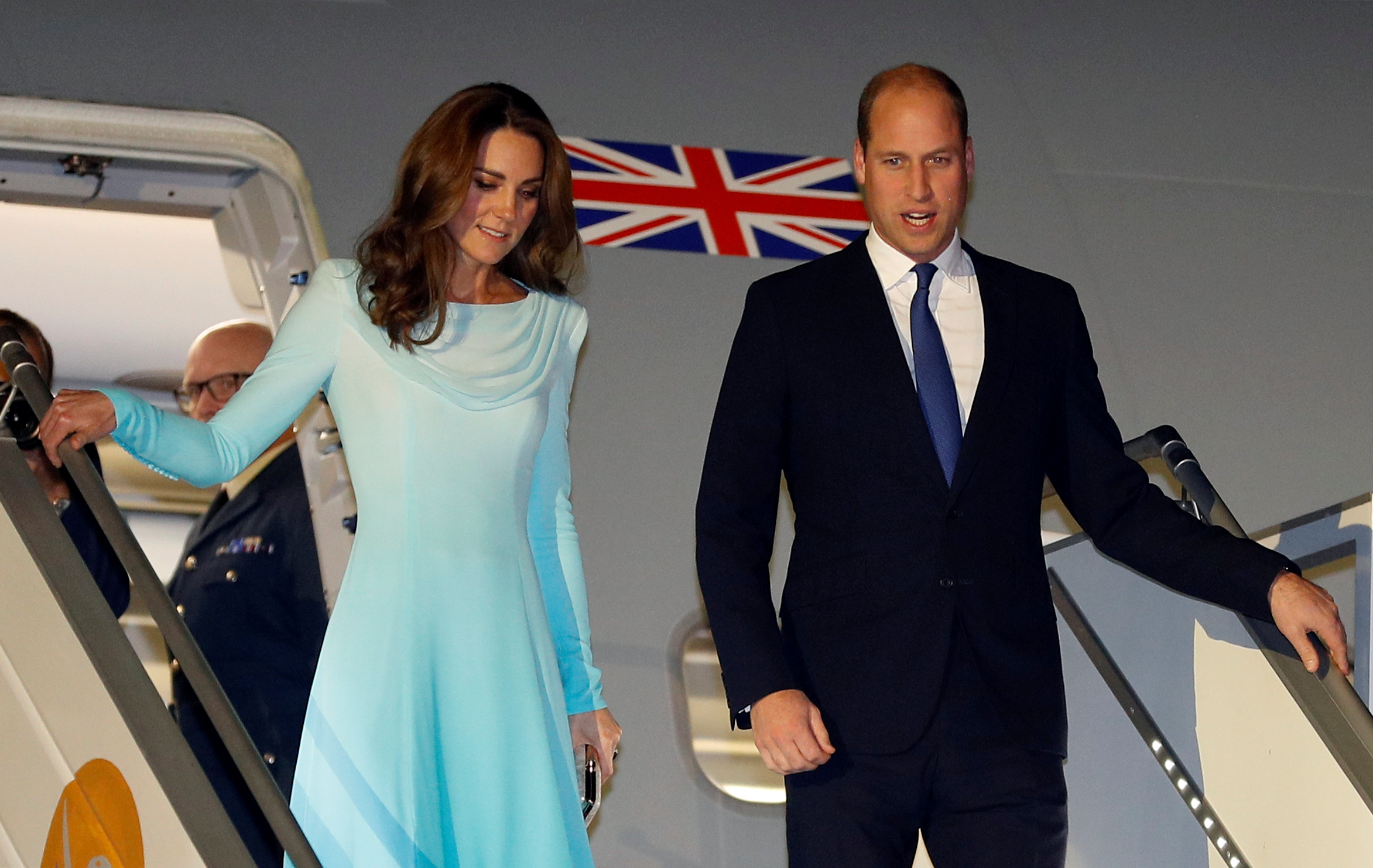 Britain's Prince William and Catherine, Duchess of Cambridge, arrive in Islamabad, Pakistan October 14, 2019. (Reuters)