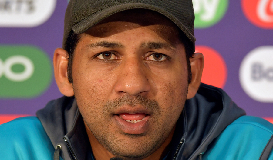 Pakistan's captain Sarfaraz Ahmed attends a press conference at Lord's cricket ground in London on July 4, 2019 (AFP)