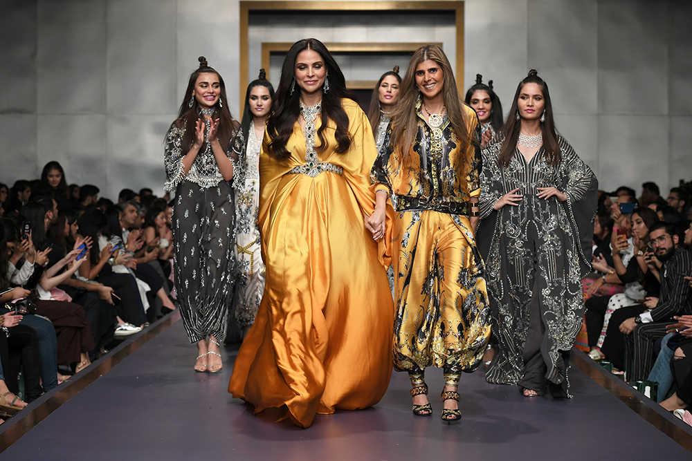 Ayesha Farooq of AFH with Mahnoor on night one of Pakistan Fashion Week 2019, Winter/Festive. 23rd October, 2019. (Images via Talking Point)