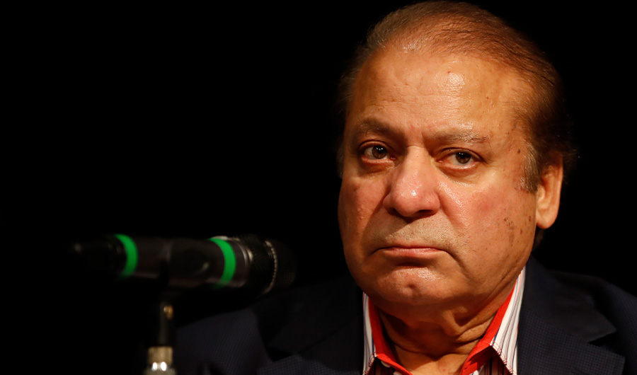In this file photo, Pakistan's former prime minister Nawaz Sharif speaks during a UK PMLN Party Workers Convention meeting with supporters in London on July 11, 2018 (File/ AFP)