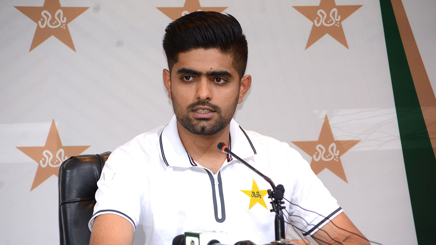 Pakistan cricket T20 captain Babar Azam addresses a press conference in Lahore on Oct. 25, 2019. (AFP)