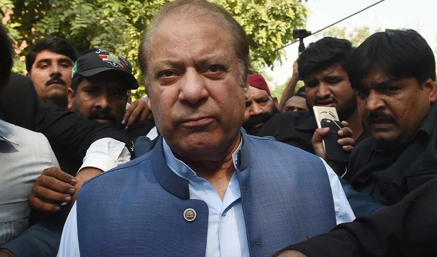 In this file photo, Pakistani former prime minister Nawaz Sharif arrives at the High Court to face treason charges in Lahore on October 8, 2018. (AFP/ File)