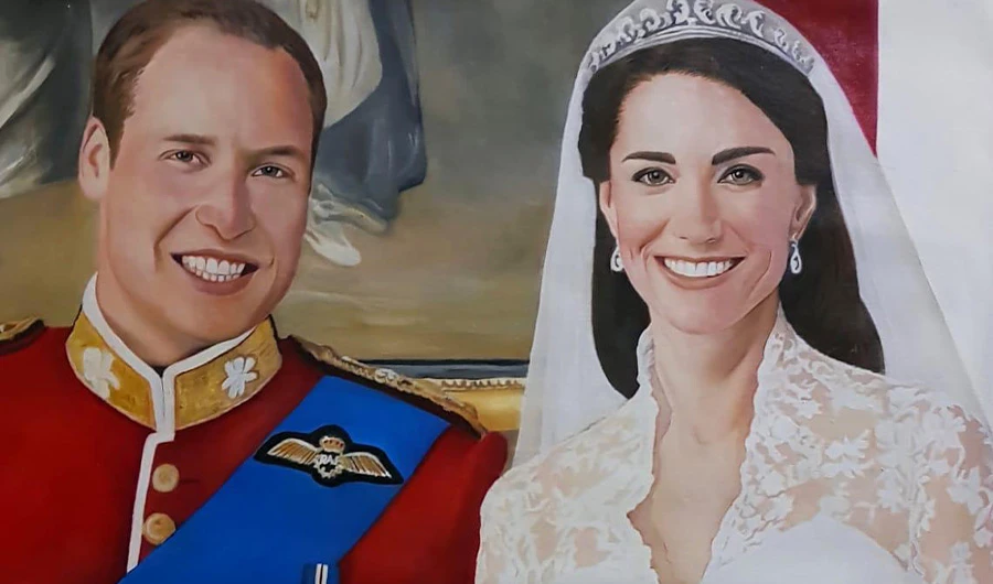 Pakistani artist Rabia Zakir paints a portrait of UK’s Prince William and his wife, Kate Middleton, as the country gears up to welcome the royal couple on Monday. (Photo Courtesy – Rabia Zakir)
