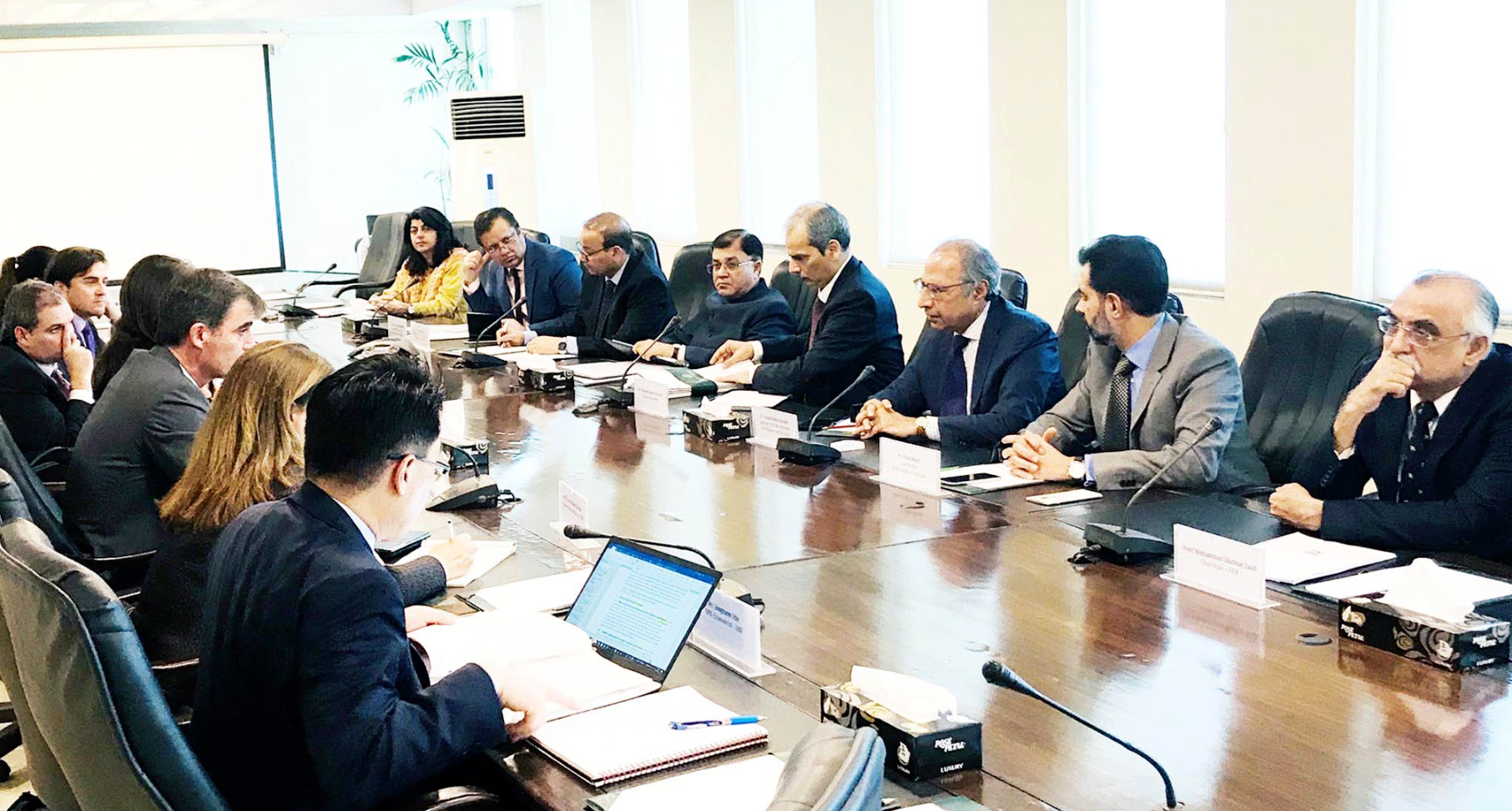 Dr. Abdul Hafeez Shaikh, Advisor to the Prime Minister on Finance, holding talks with the IMF mission at the Finance Division, Islamabad on Oct. 29, 2019. (PID)