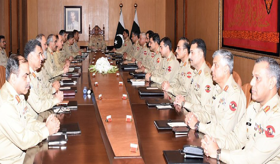 Chief of Army Staff General Qamar Javed Bajwa while addressing the 226th Corps Commanders’ Conference in Rawalpindi on Monday. (Photo Courtesy: DG ISPR Twitter Account)