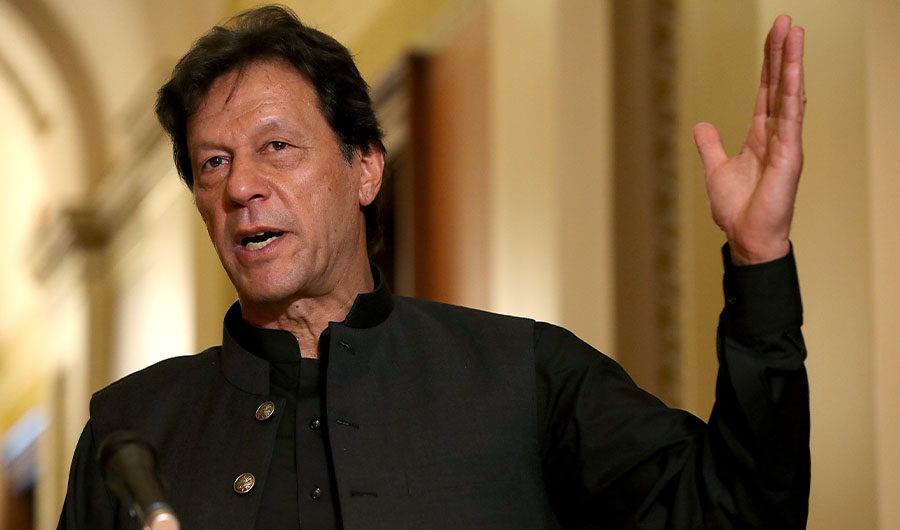 Pakistan Prime Minister Imran Khan makes a brief statement to reporters before a meeting with U.S. House Speaker Nancy Pelosi (D-CA) at the U.S. Capitol July 23, 2019 in Washington, DC. (AFP)