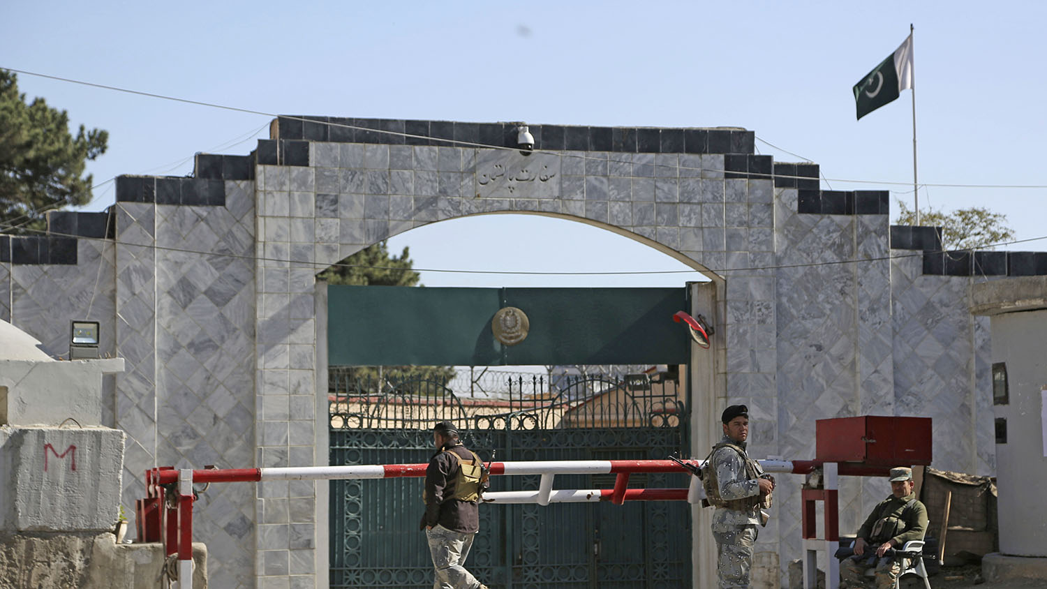 Security stands guard outside the Pakistan Embassy in Kabul, Afghanistan, Monday, Nov. 4, 2019. (AP/File)