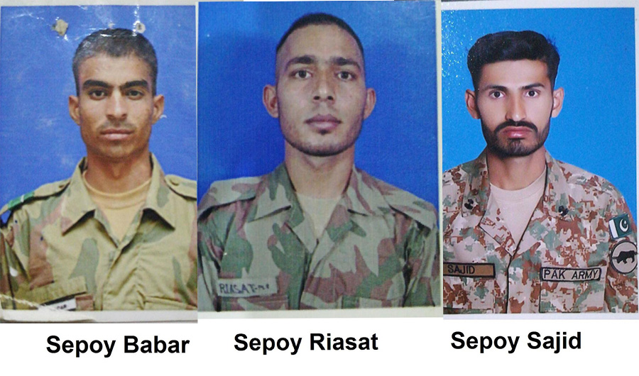 ISPR shared the pictures of three soldiers martyred in a bomb blast in northwestern Pakistan. (ISPR)