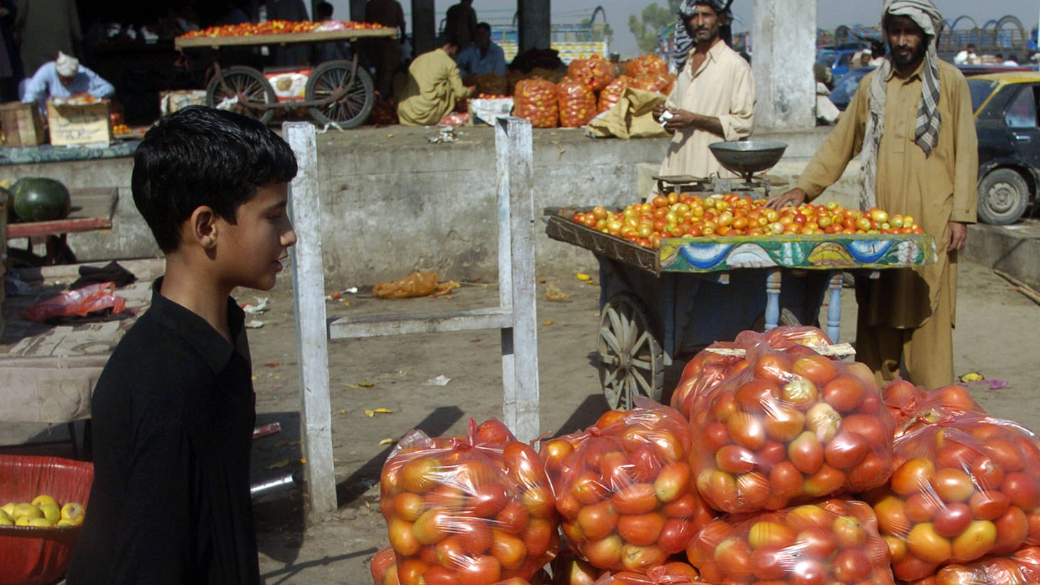 In this file photo, Pakistani vendors sell tomatoes at the main fruit and vegetable market in Islamabad on June 24, 2009. (AFP)