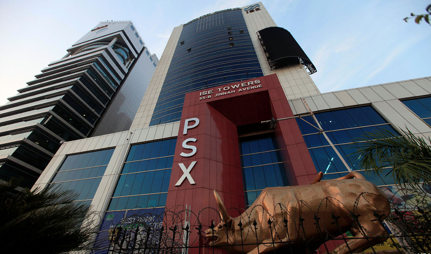 The logo of Pakistan Stock Exchange (PSX) is seen at its headquarters in Islamabad on Nov. 23, 2017. (REUTERS/File)