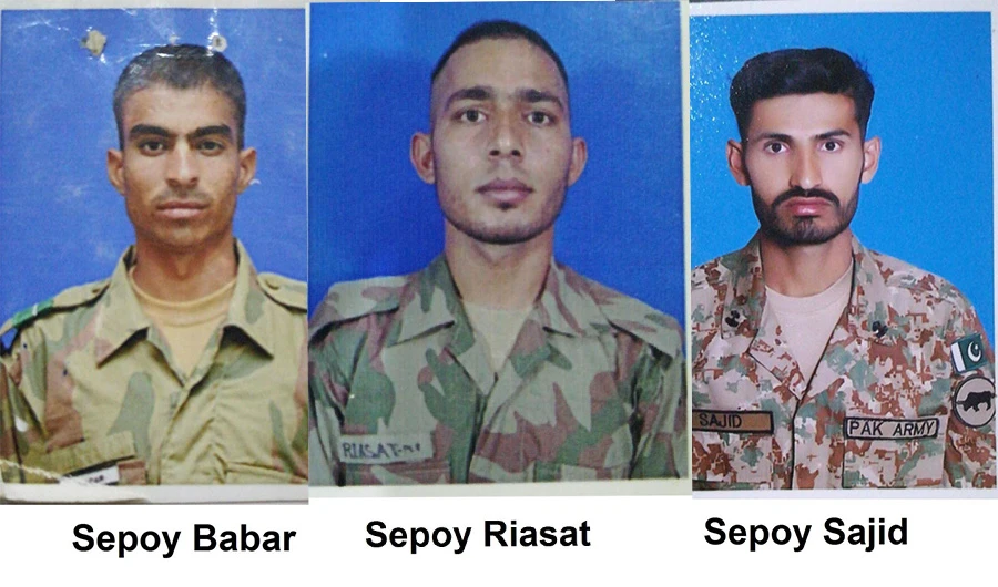 ISPR shared the pictures of three soldiers martyred in a bomb blast in northwestern Pakistan. (ISPR)