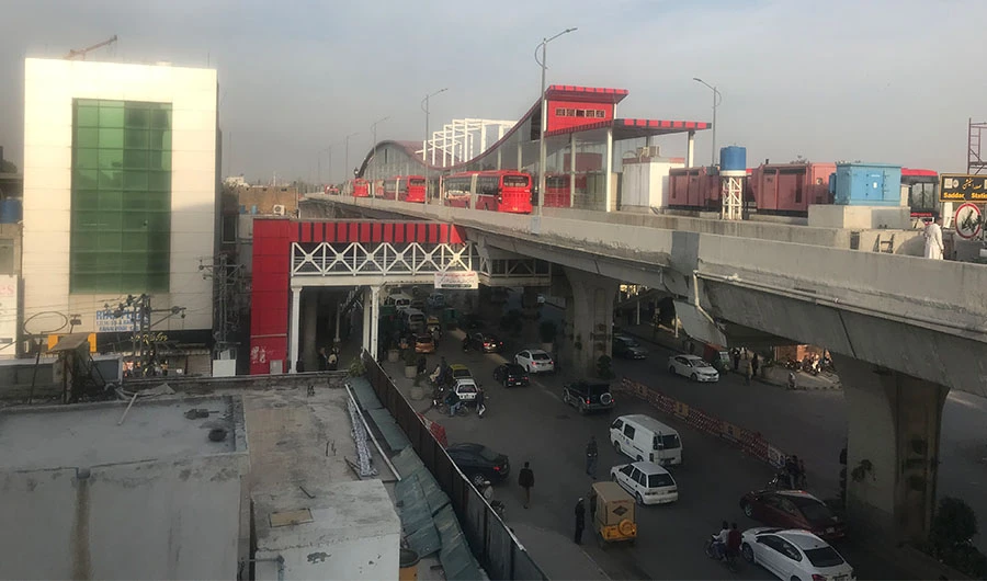 The Metro bus service has remained closed since the anti-government protesters belonging to the Jamiat-e-Ulama-e-Islam (JUI-F) party arrived in Islamabad 12 days ago. Picture taken on November 13, 2019. (AN Photo by Nazar ul Islam)