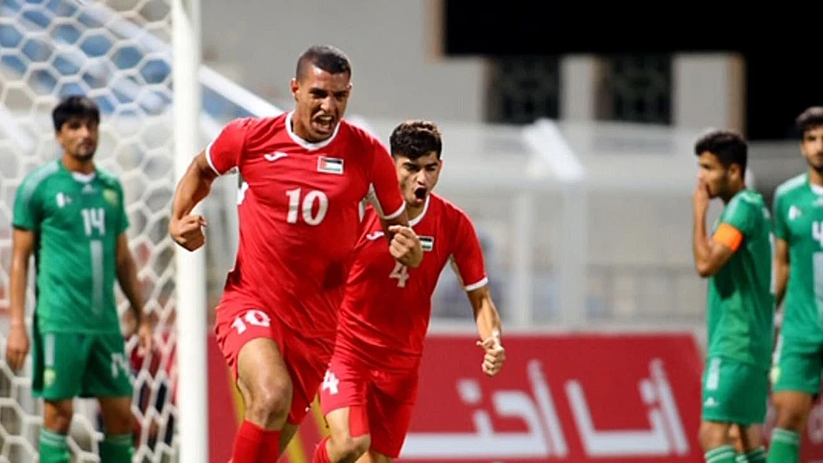 Palestinian football players celebrate after defeating Pakistan in the AFC U-19 Championship qualifiers. (Photo courtesy: AFC)