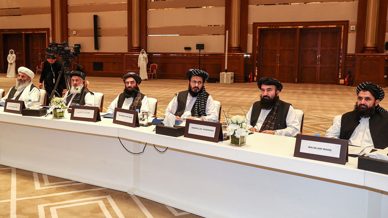 In this file photo, Taliban delegation attends the Intra Afghan Dialogue talks in the Qatari capital Doha on July 8, 2019. (AFP)