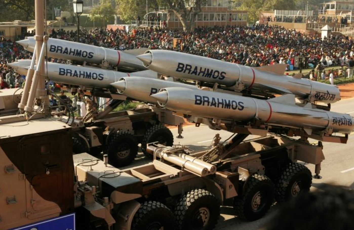 India's BrahMos supersonic cruise missiles are seen mounted on a truck during a rehearsal for the Republic Day parade in New Delhi, Jan. 23, 2006. (Reuters)