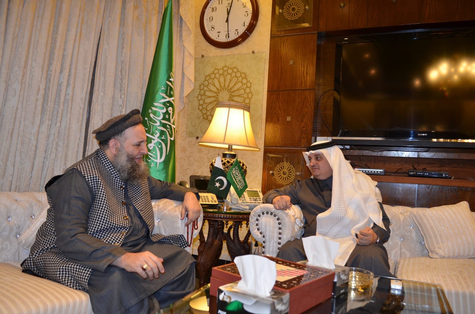 Saudi Ambassador Nawaf bin Said Al-Malki meets Pakistan's Religious Affairs Minister Noorul Haq Qadri in Islamabad on December 20, 2019. (Courtesy of Saudi Embassy's Twitter Account)
